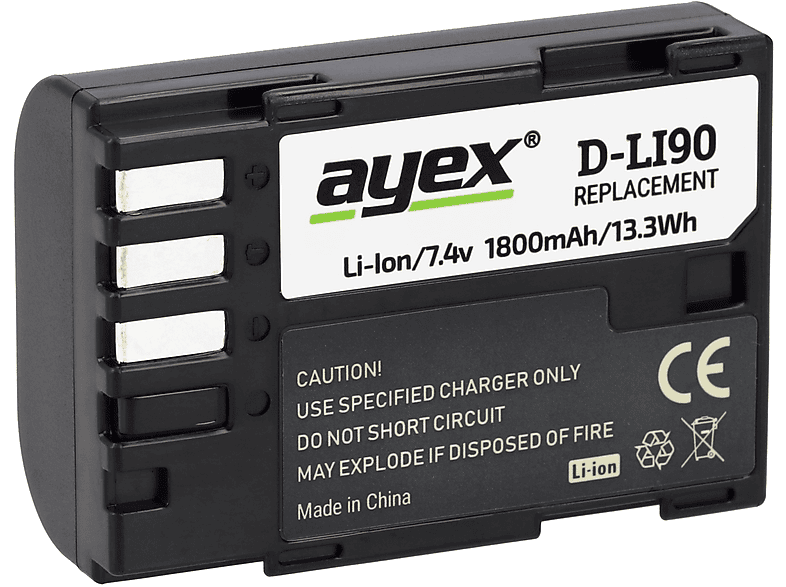 AYEX D-Li90 Akku für zB Pentax 645D K-7 K-5 IIs K-3 II K-1 II K-01 Leistungsstark und zuverlässig, Kamera Akku, Schwarz