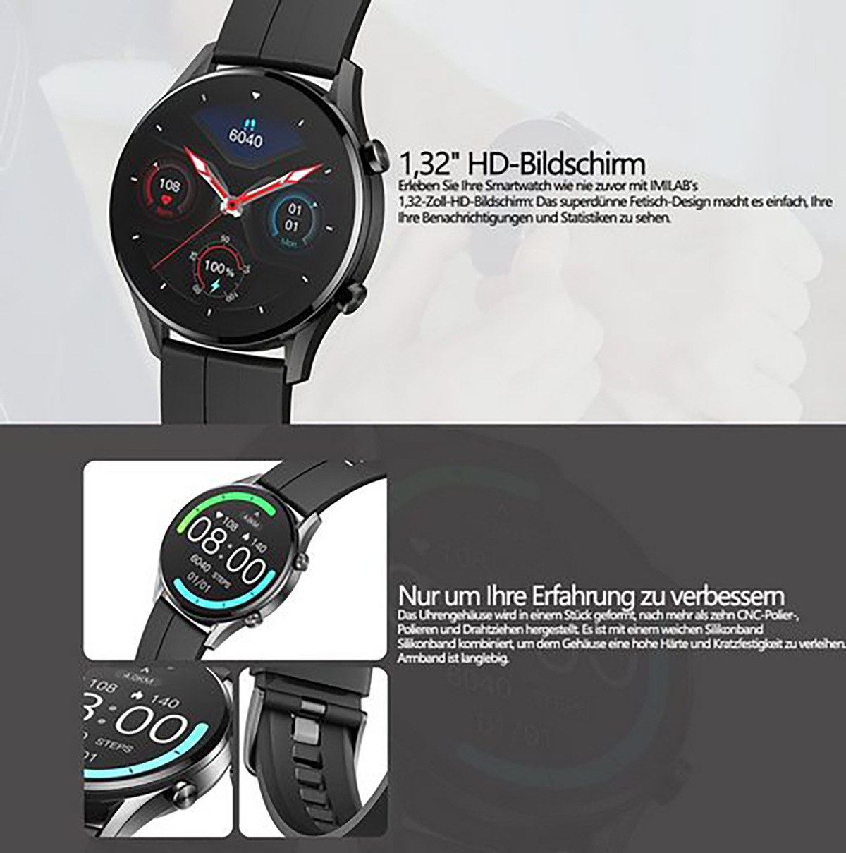 FINE ZNSB 6 PRO Schwarz 2 Gummi, LIFE Smartwatch