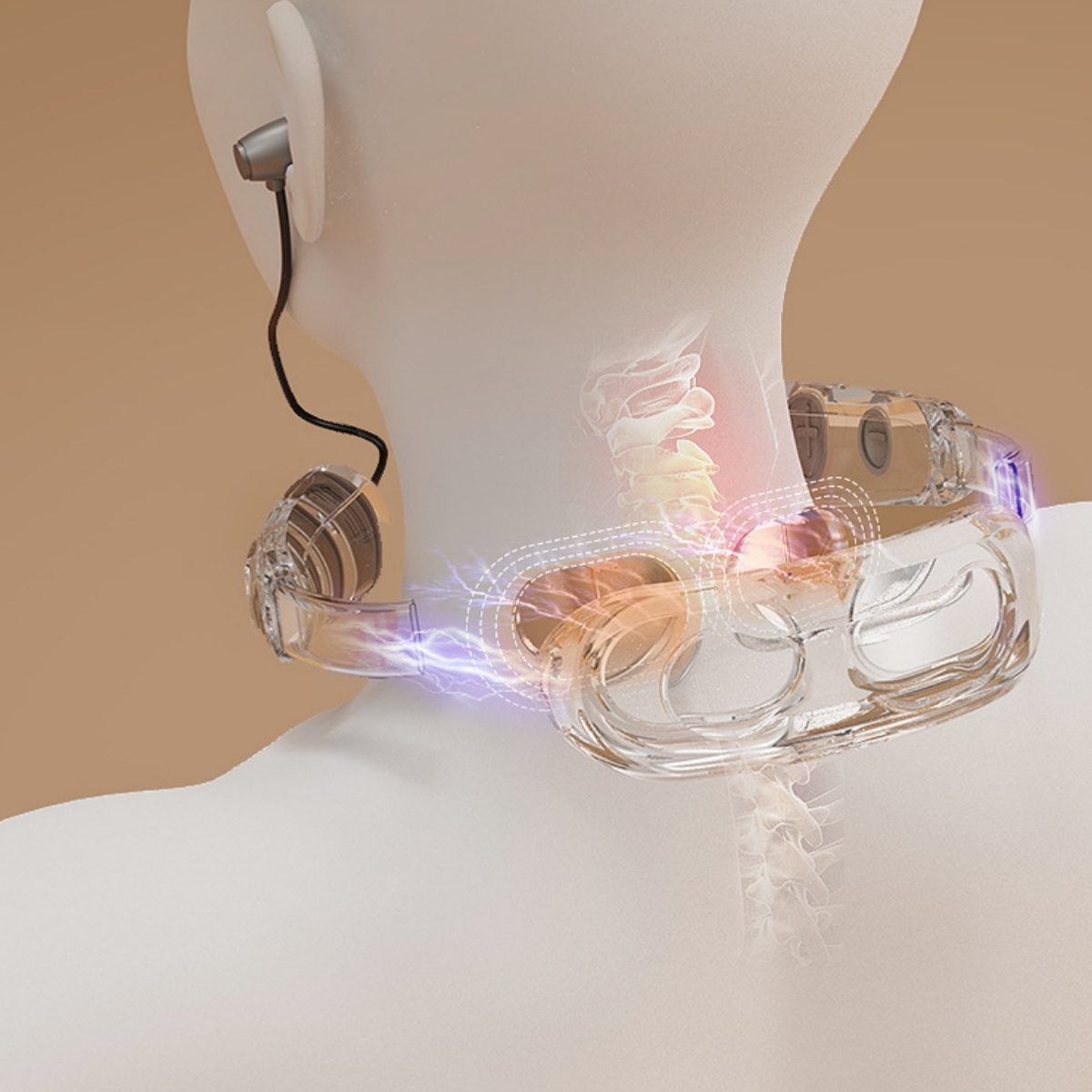 SYNTEK Halswirbelsäulen-Massagegerät mit Mikrostromimpuls, Massagegeräte Tragbar Bluetooth-Kopfhörer