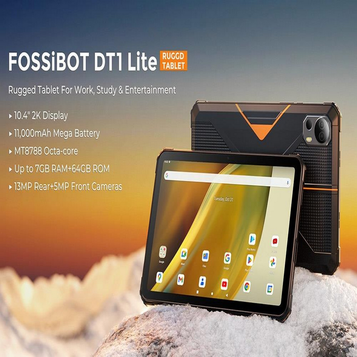 64 LITE, Zoll, Schwarz FOSSIBOT 10,4 DT1 GB, Tablet,
