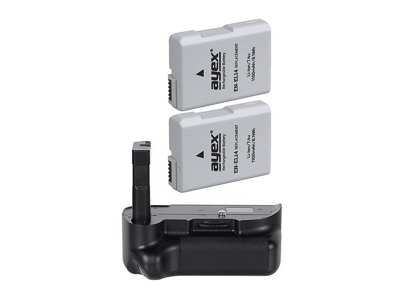 AYEX Batteriegriff Set für Nikon D5200 + 2x EN-EL14 Akku, Kamera Akku ...