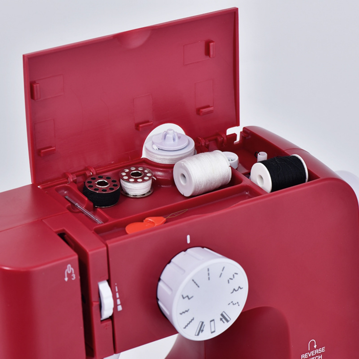 SYNTEK Mini-Elektro-Nähmaschine, Vollautomatisch und Nähmaschine Multifunktional, Rot mit Overlock