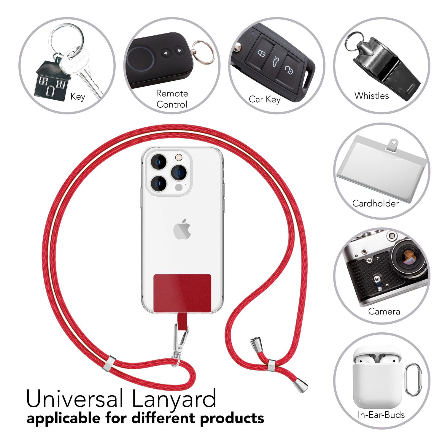NALIA Handyband + Pad für Rot Universal, Umhängetasche, Hülle zum Umhängen, Universal