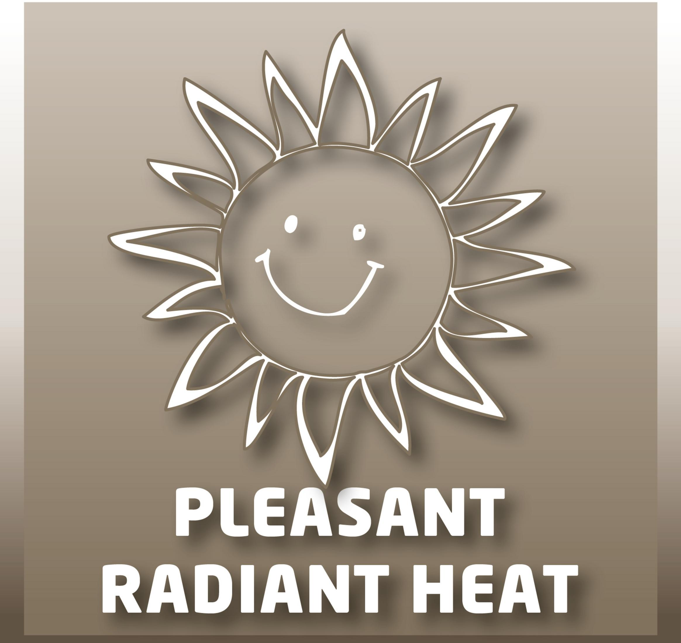 Illustrazione del sole con testo: Calore radiante piacevole, su sfondo sfumato marrone.