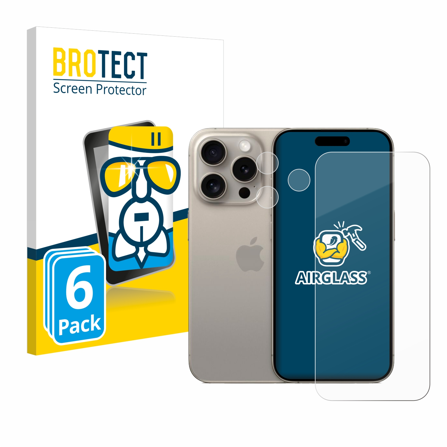 BROTECT 6x Airglass klare 15 Pro) Schutzfolie(für Apple iPhone