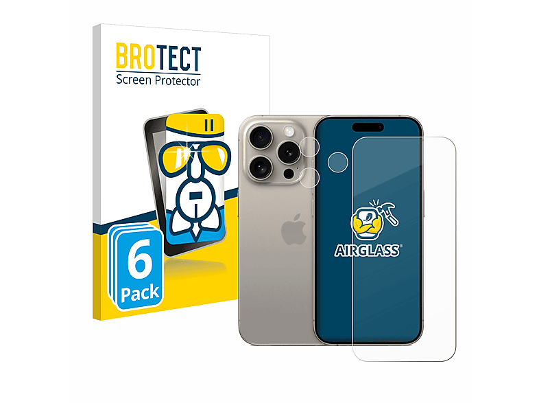BROTECT 6x Airglass klare 15 Pro) Schutzfolie(für Apple iPhone