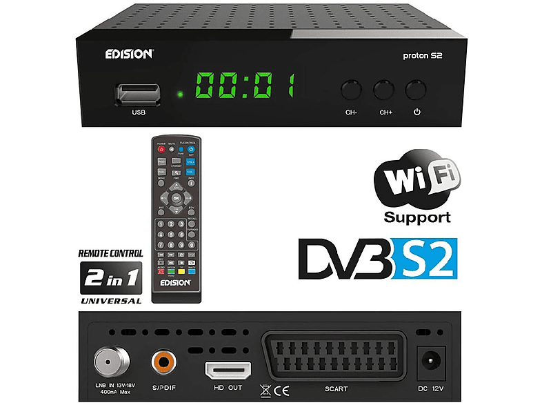 EDISION Sat HDReceiver HD DVBS2 Receiver (HDTV, PVRFunktion=optional