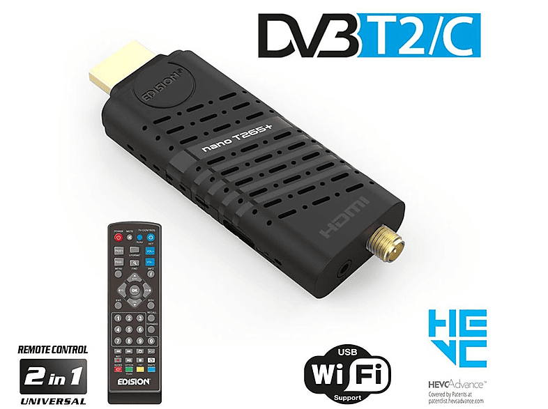 EDISION Nano T265+ für terrestrisch und Kabel HD Kabel-Receiver (HDTV, PVR-Funktion=optional, Twin Tuner, DVB-T, DVB-T2 (H.264), DVB-C, schwarz)