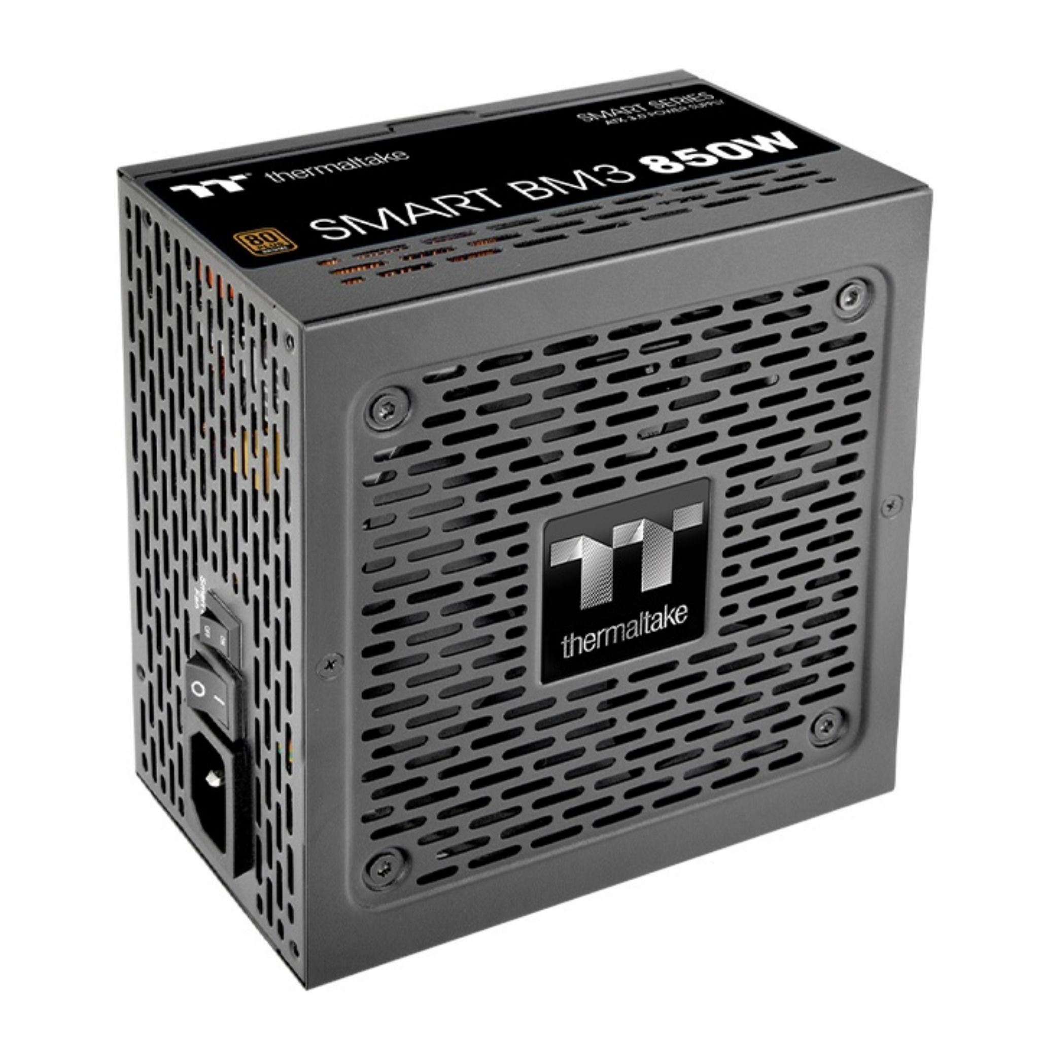 Czarny zasilacz Thermaltake Smart BM3 850W z kratką. Widoczne logo Thermaltake.