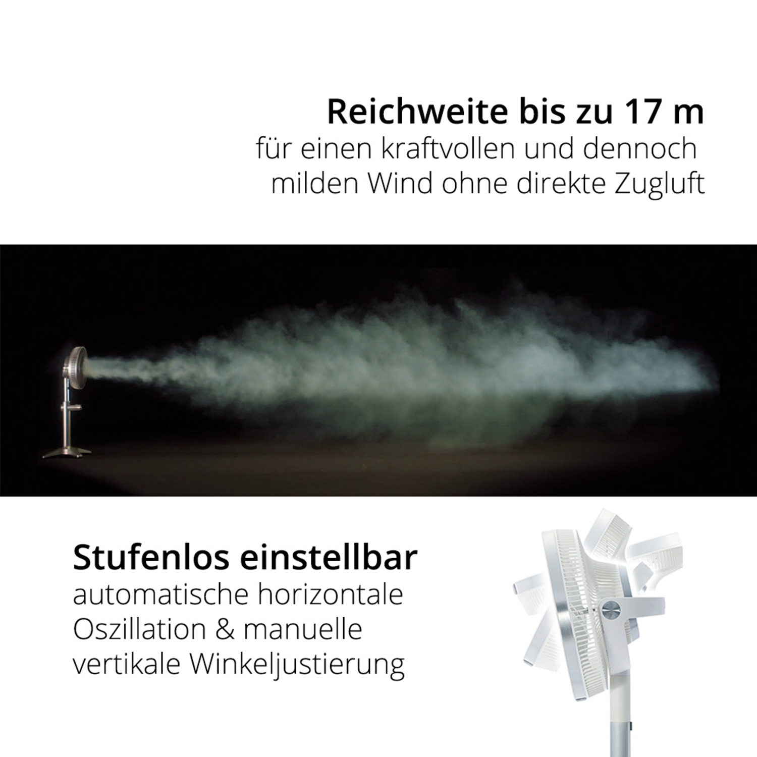 WEISS (20 Weiß/Silber KAMOME Standventilator LIVING FKLS-302D Watt)