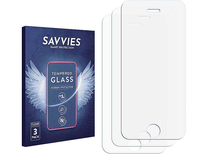 SAVVIES 3x Apple klares 5) Schutzglas(für 9H iPhone