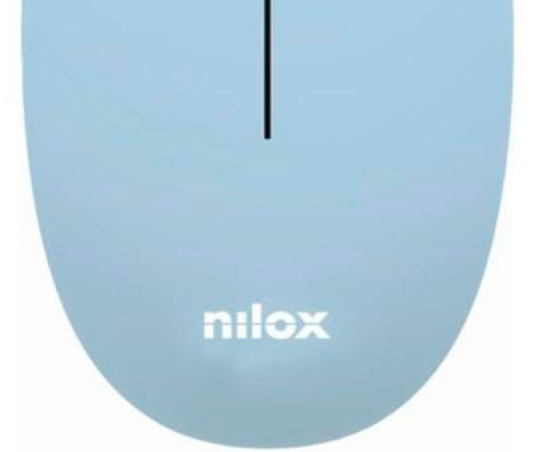 Jasnoniebieska mysz komputerowa z nazwą marki 'nilox'.