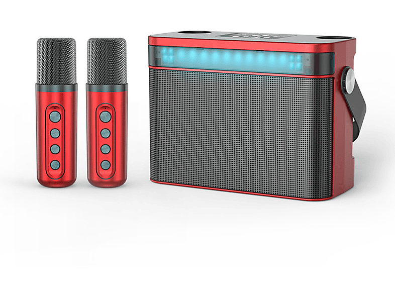 BYTELIKE Drahtloses Bluetooth-Audio-Doppelmikrofon mit Sprachwechsler, Eingebaute Datenbank Bluetooth-Lautsprecher, Rot