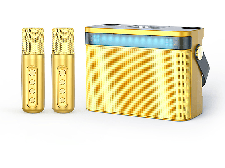 BYTELIKE Drahtloses Bluetooth-Audio-Doppelmikrofon mit Bluetooth-Lautsprecher, Gold Eingebaute Datenbank Sprachwechsler