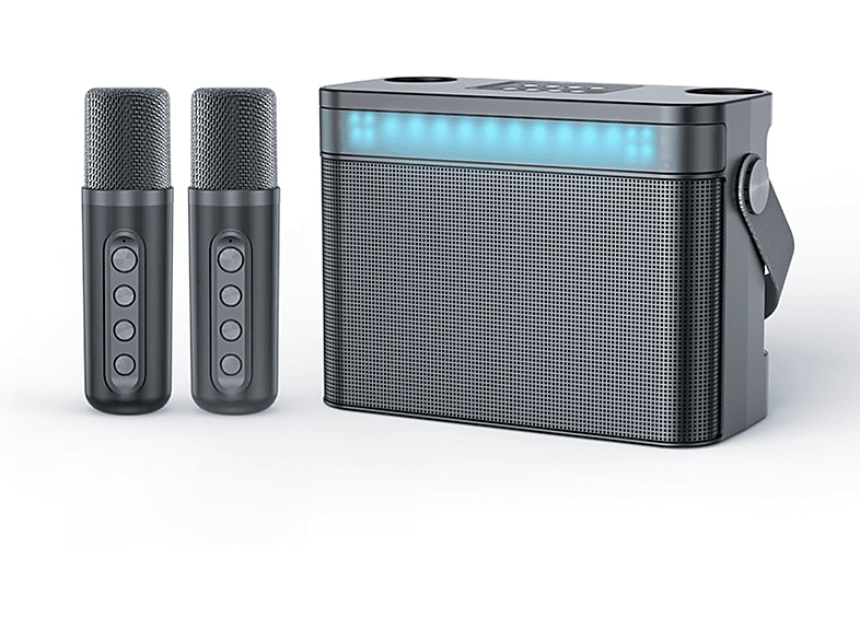 BYTELIKE Drahtloses Bluetooth-Audio-Doppelmikrofon mit Sprachwechsler, Eingebaute Datenbank Bluetooth-Lautsprecher, Schwarz