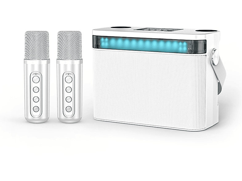BYTELIKE Drahtloses Bluetooth-Audio-Doppelmikrofon mit Sprachwechsler, Eingebaute Datenbank Bluetooth-Lautsprecher, Weiß