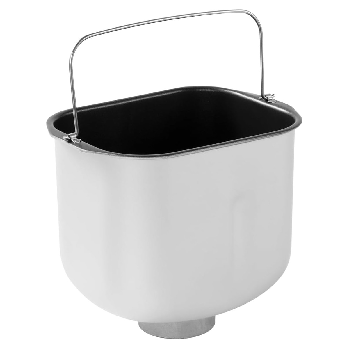 Biała forma do pieczenia chleba z uchwytem. Czarne wnętrze, białe zewnętrzne i srebrny uchwyt. Izolowane.