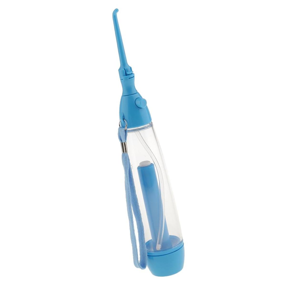 Ein blauer und klarer Dental-Wasserfloßer mit Riemen.