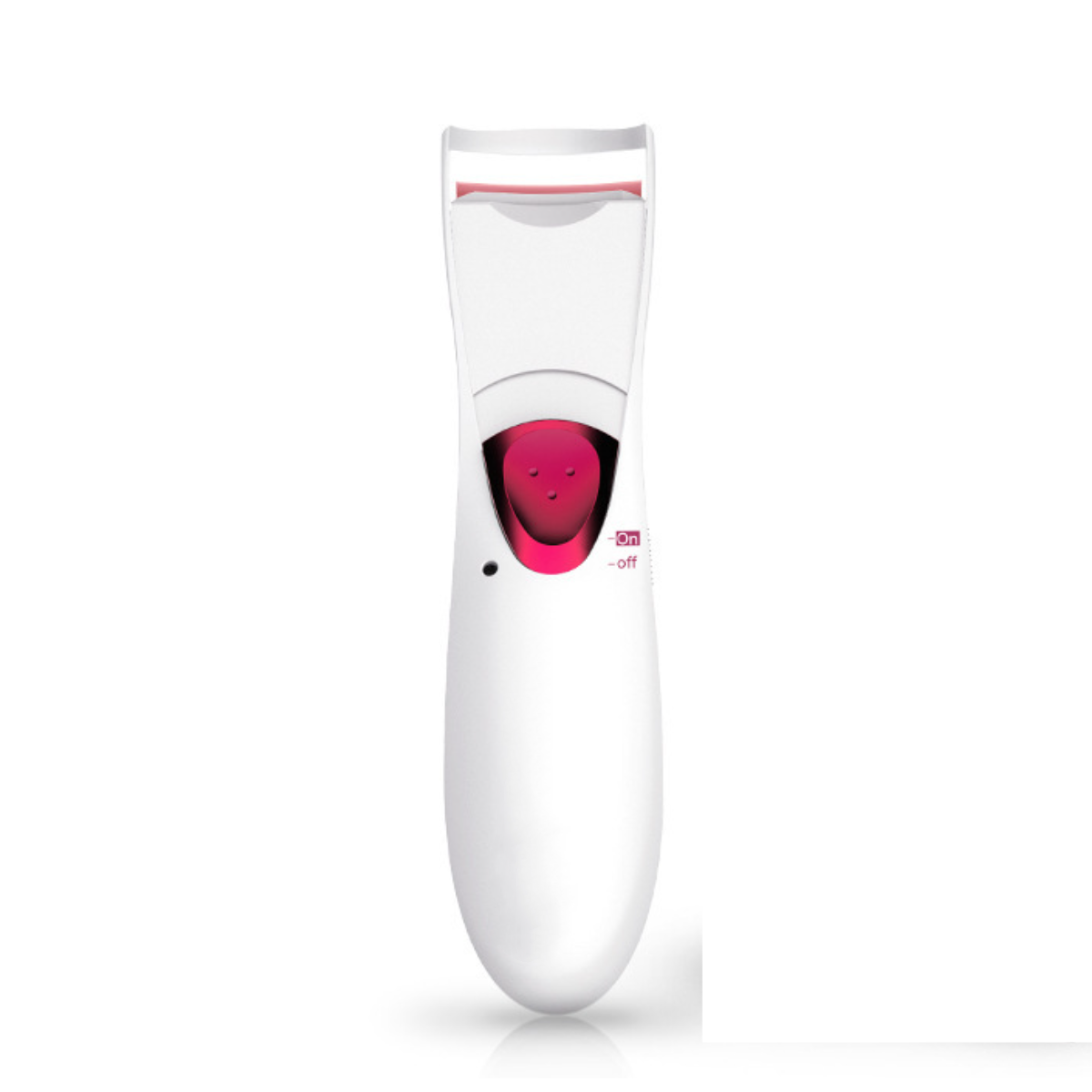 Weißer und rosa Wimpernzange. Mit Ein-Aus-Schalter.