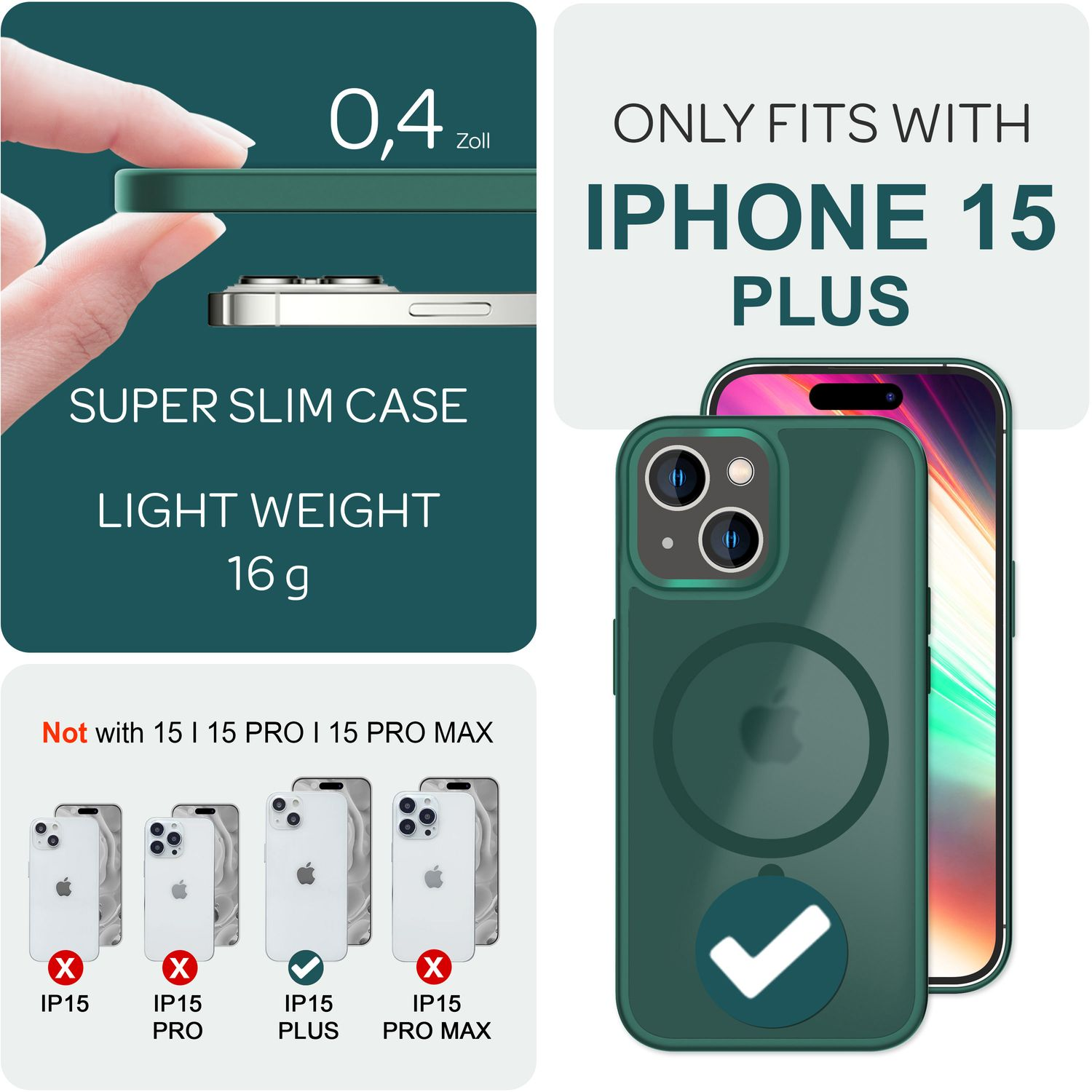 NALIA Matte Hybrid Hülle iPhone MagSafe Backcover, Plus, 15 mit Funktion, Apple, Grün