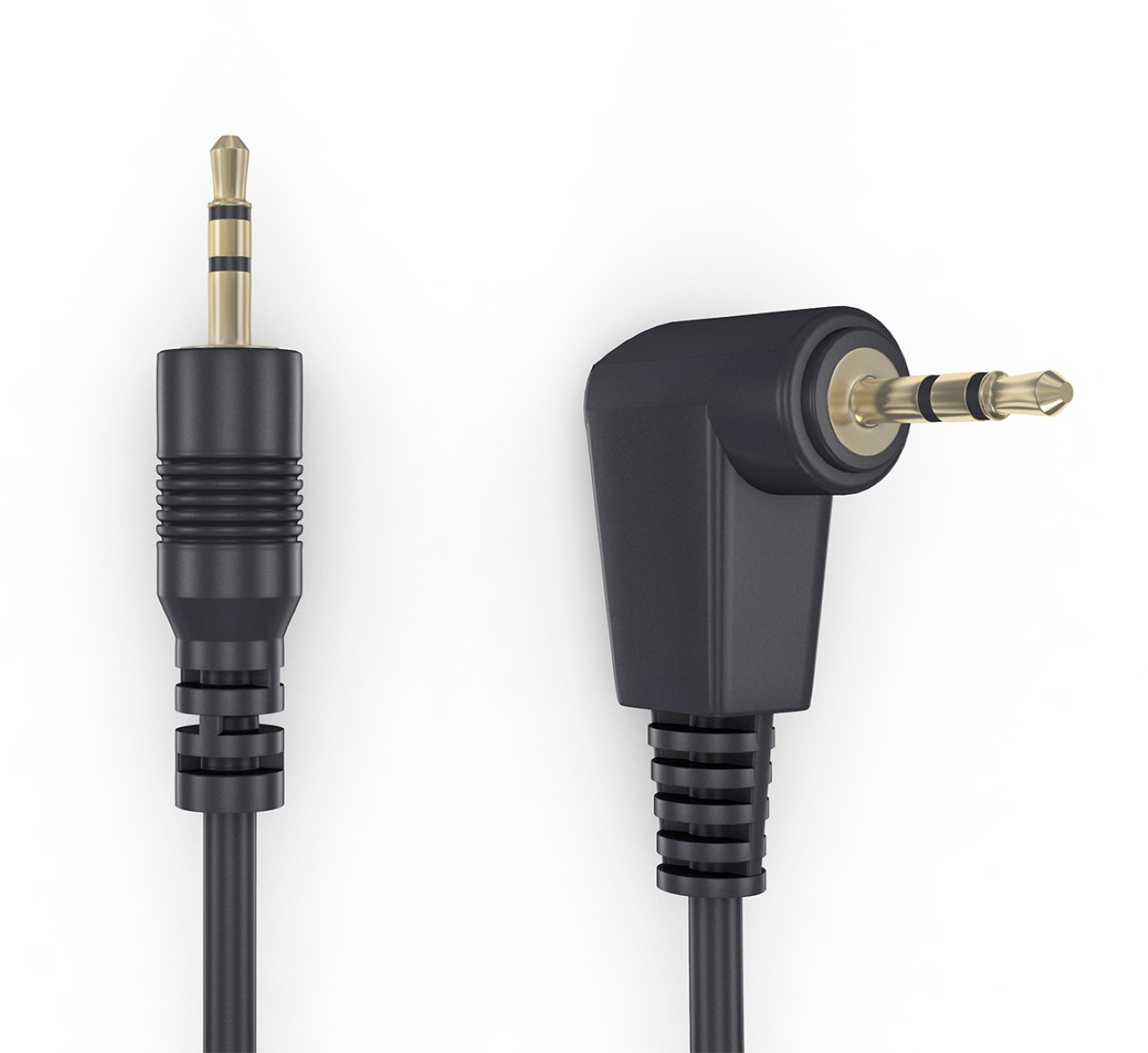 Zwei 3,5-mm-Audiobuchsen, eine gerade und eine abgewinkelte, beide schwarz mit Goldkontakten.