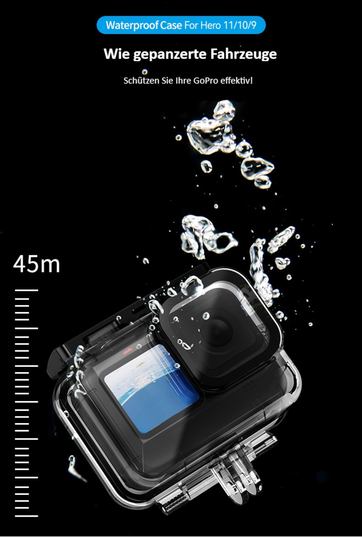 AYEX Wasserdichtes Case Schutzbox GoPro Black 9 10 Gehäuse, Wasserdichtes Hero 11 Case, Waterproof
