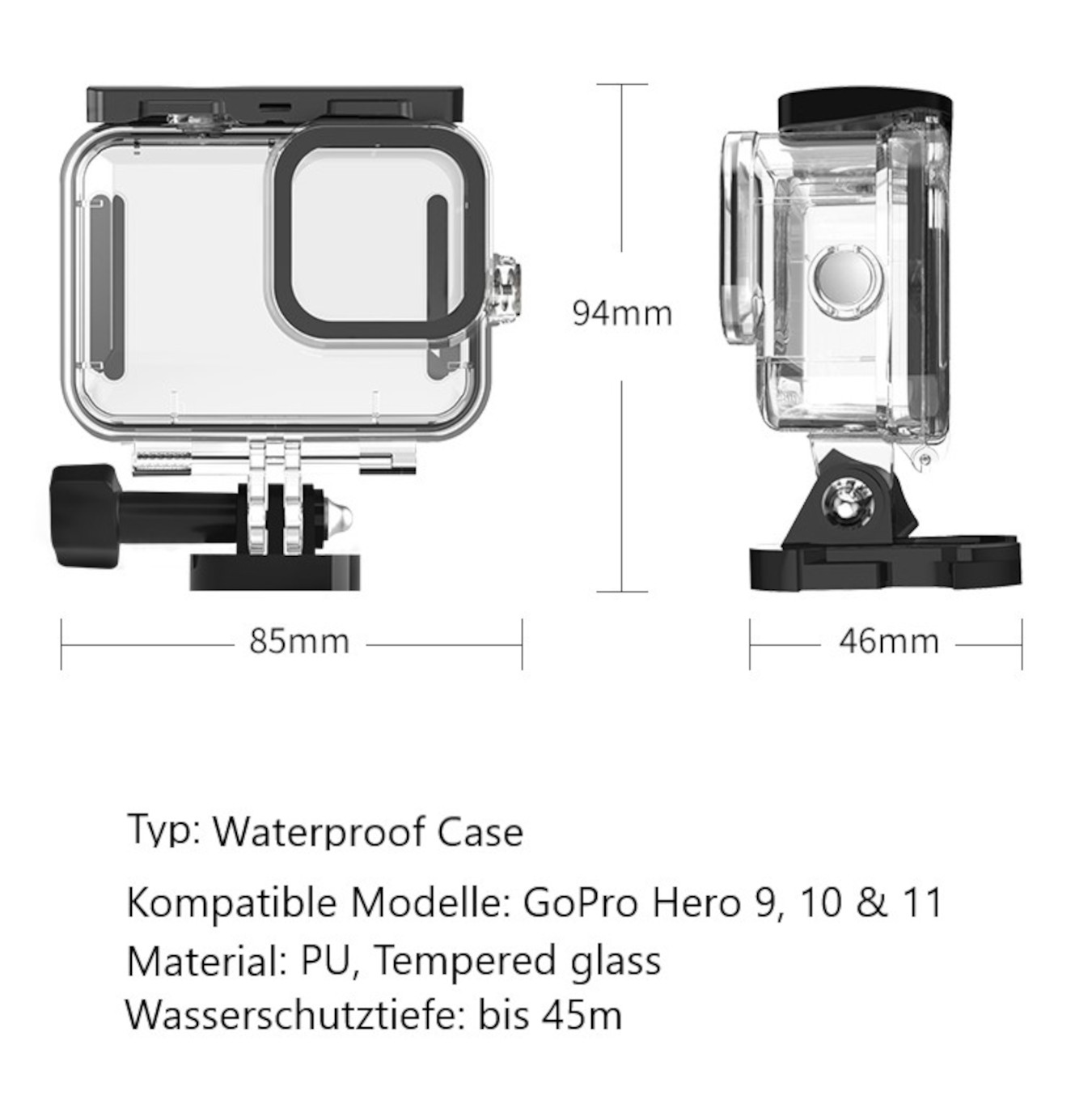 10 Black AYEX Schutzbox Case, Case Wasserdichtes Hero 9 11 Wasserdichtes Gehäuse, GoPro Waterproof