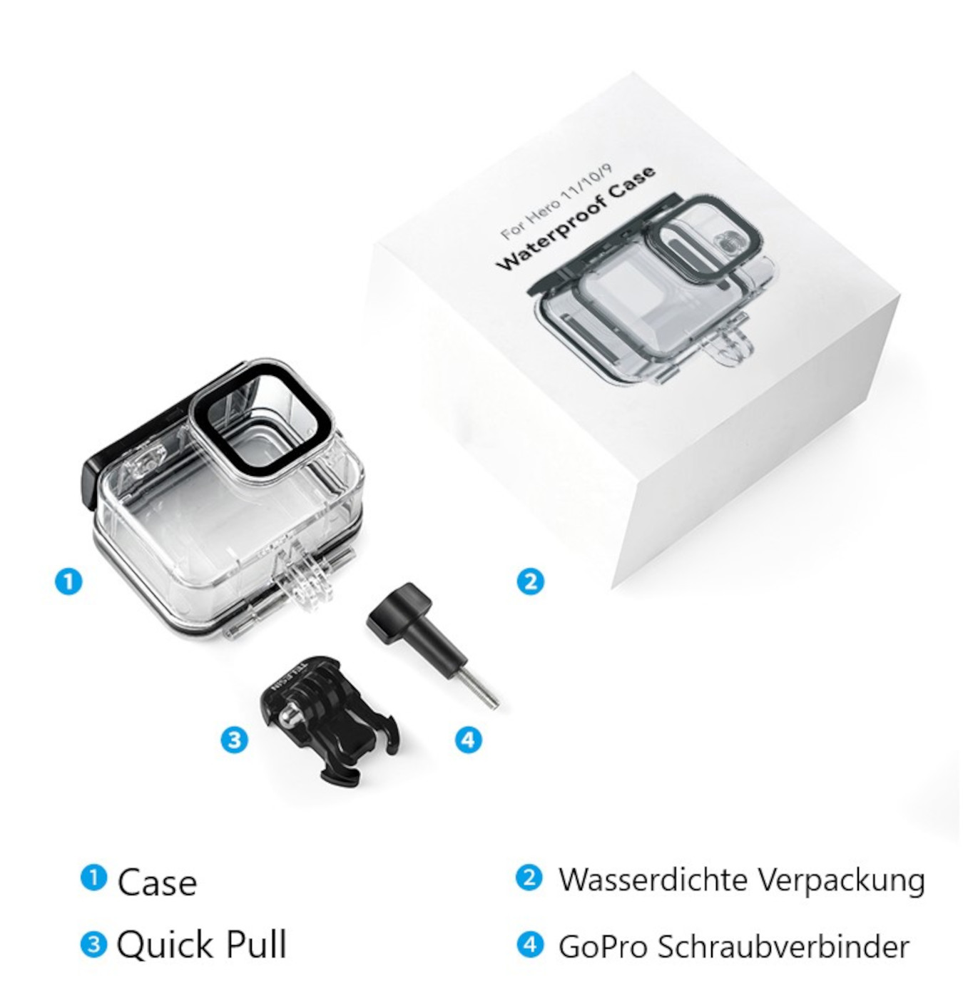 AYEX Wasserdichtes Case Schutzbox GoPro Black 9 10 Gehäuse, Wasserdichtes Hero 11 Case, Waterproof