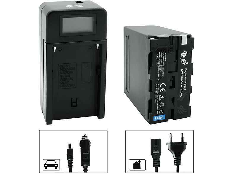 SKGAMES Akku Passend für + NP-F980 + Charger, Speed Sony NP-F960 Zellen LG Charger Akku Li-ion 10400mAh NP-F970 - NP-F990 NP-F750