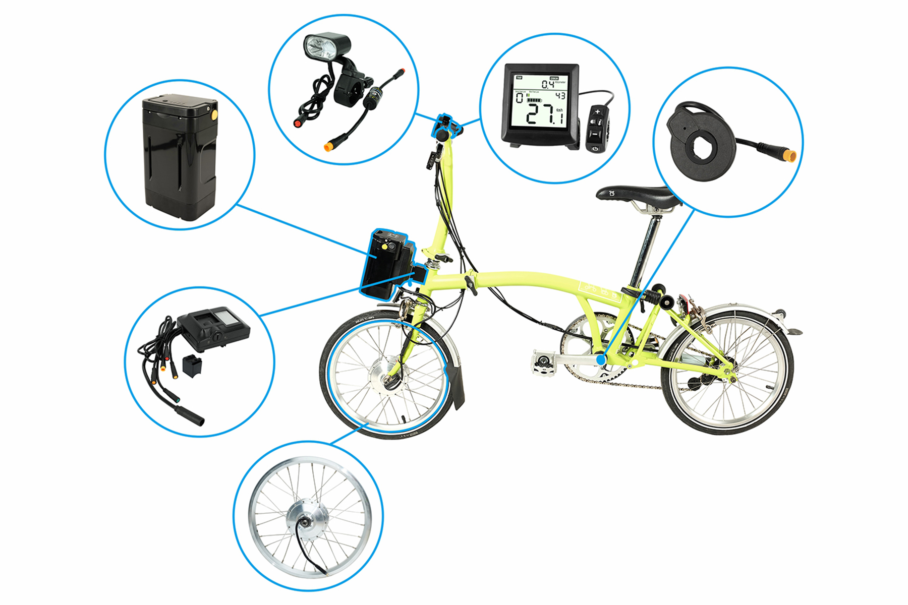 POWERSMART DIY Conversion Kit for E-Bike Akku, Brompton mini Folding Li-ion 75mm Volt, 36 mAh in Bike 8700 hub