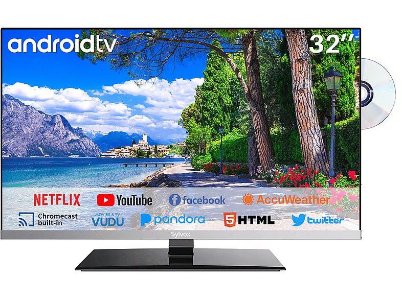 Eingebauter 32 Smart TV, 32 / Limo Zoll DVD 81,28 Android) Full-HD, cm, Zoll SMART SYLVOX (Flat, 12V Player TV 32 TV