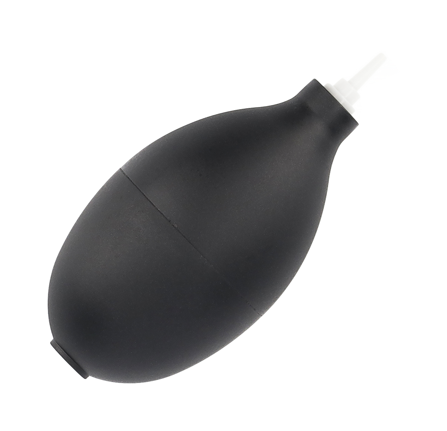 Ein schwarzes Gummigebläse mit weißer Düse, isoliert auf weißem Hintergrund.