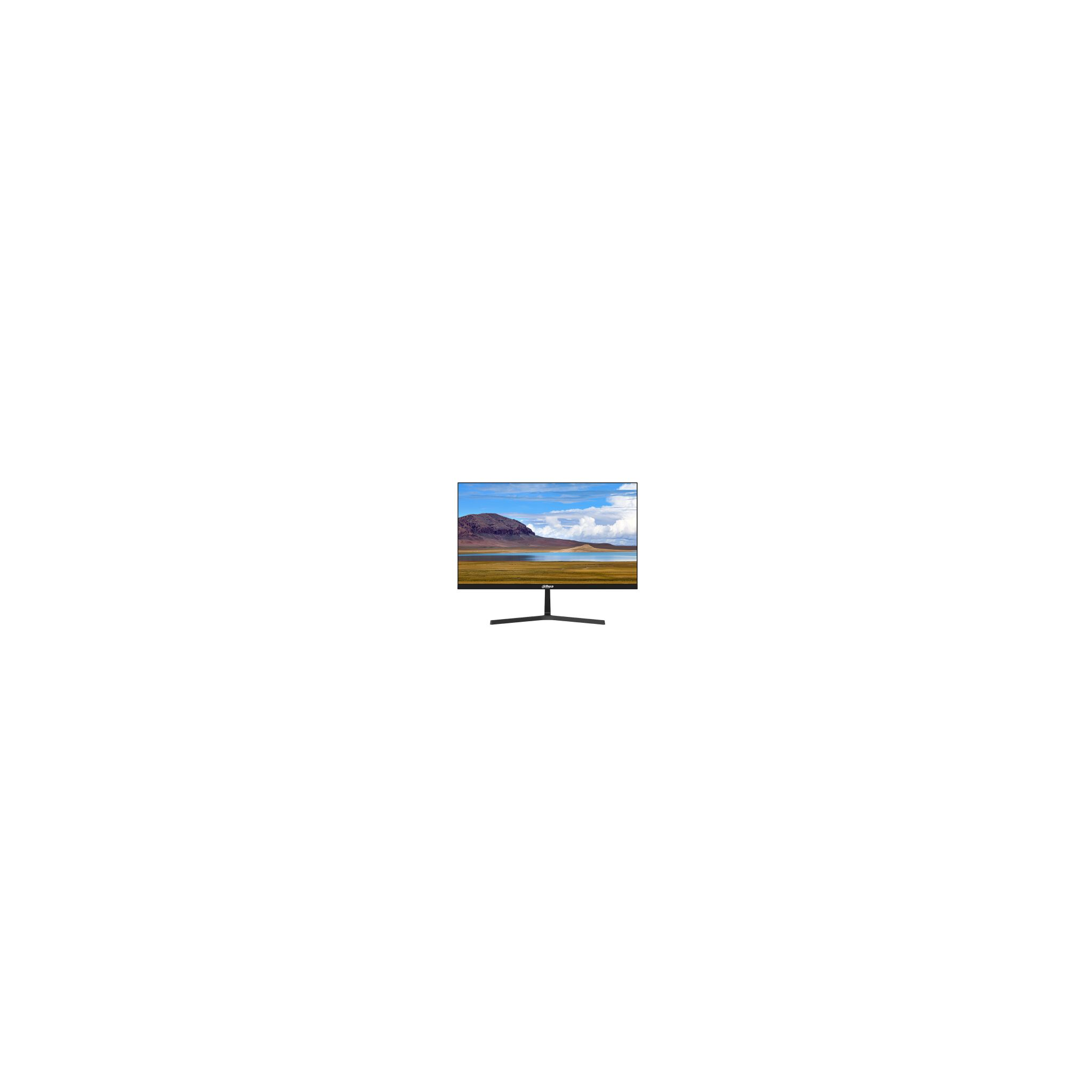Ein Flachbildfernseher auf einem Ständer, mit einer Landschaft dargestellt. Der Fernseher ist zentriert, auf weißem Hintergrund.