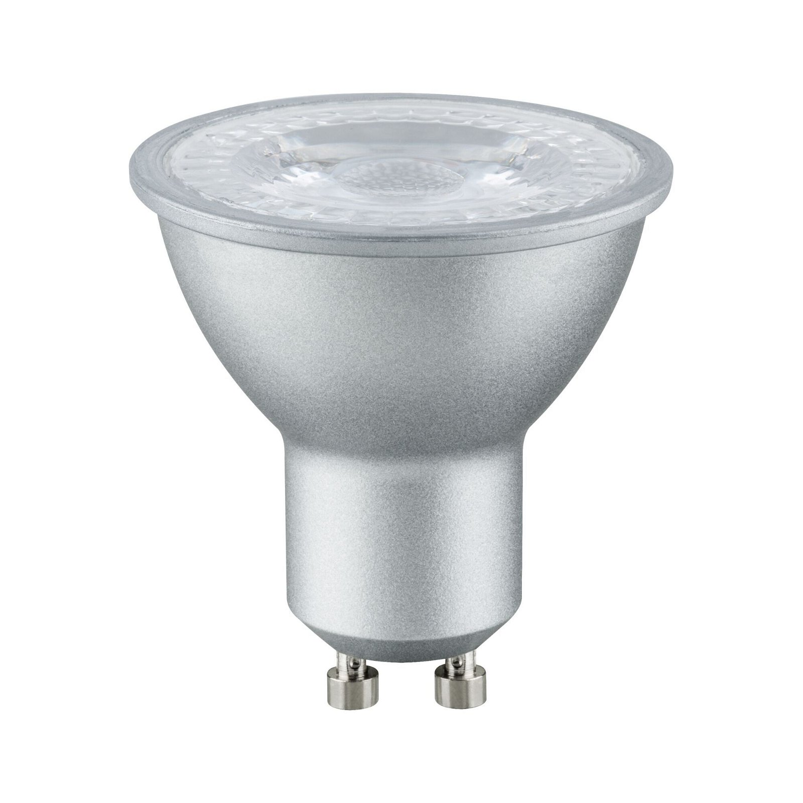 Silberne LED-Glühbirne. Weißer Hintergrund.