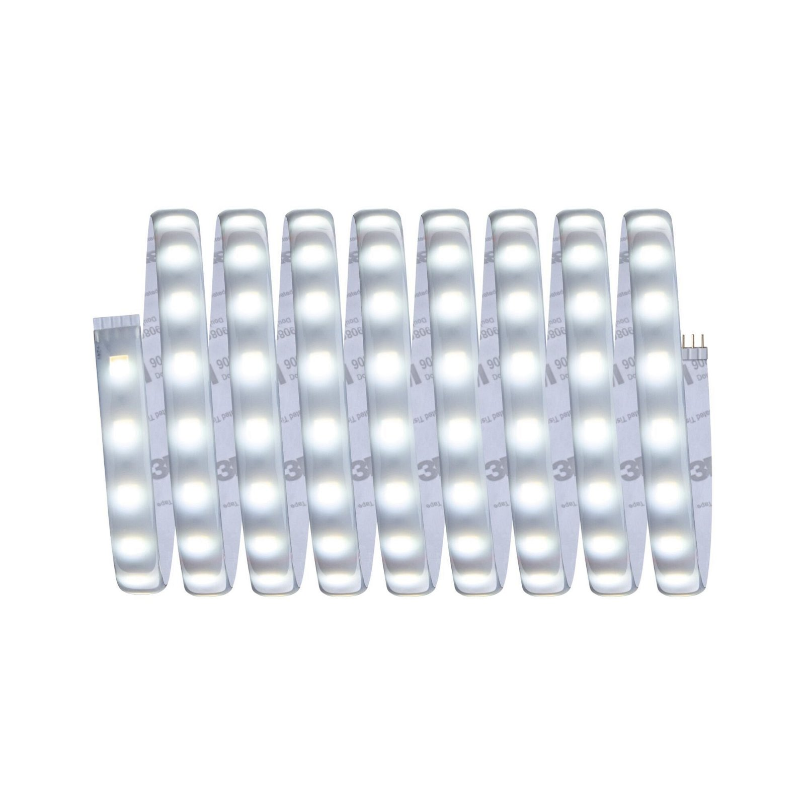 Białe paski LED zwinięte. Światła są jasne. Białe tło.