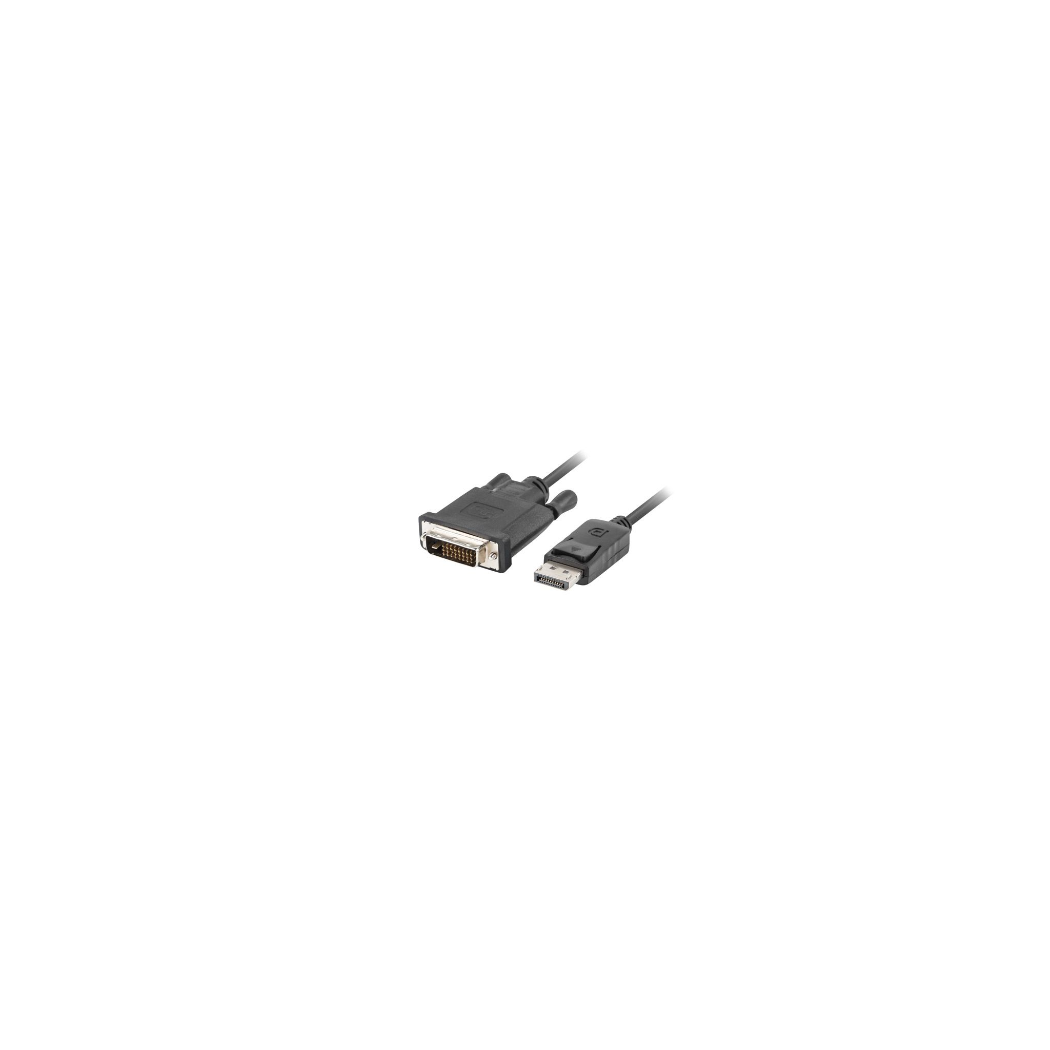 Schwarze DVI- und DisplayPort-Kabel auf weißem Hintergrund. Stecker sichtbar. Fokus auf Konnektivität.