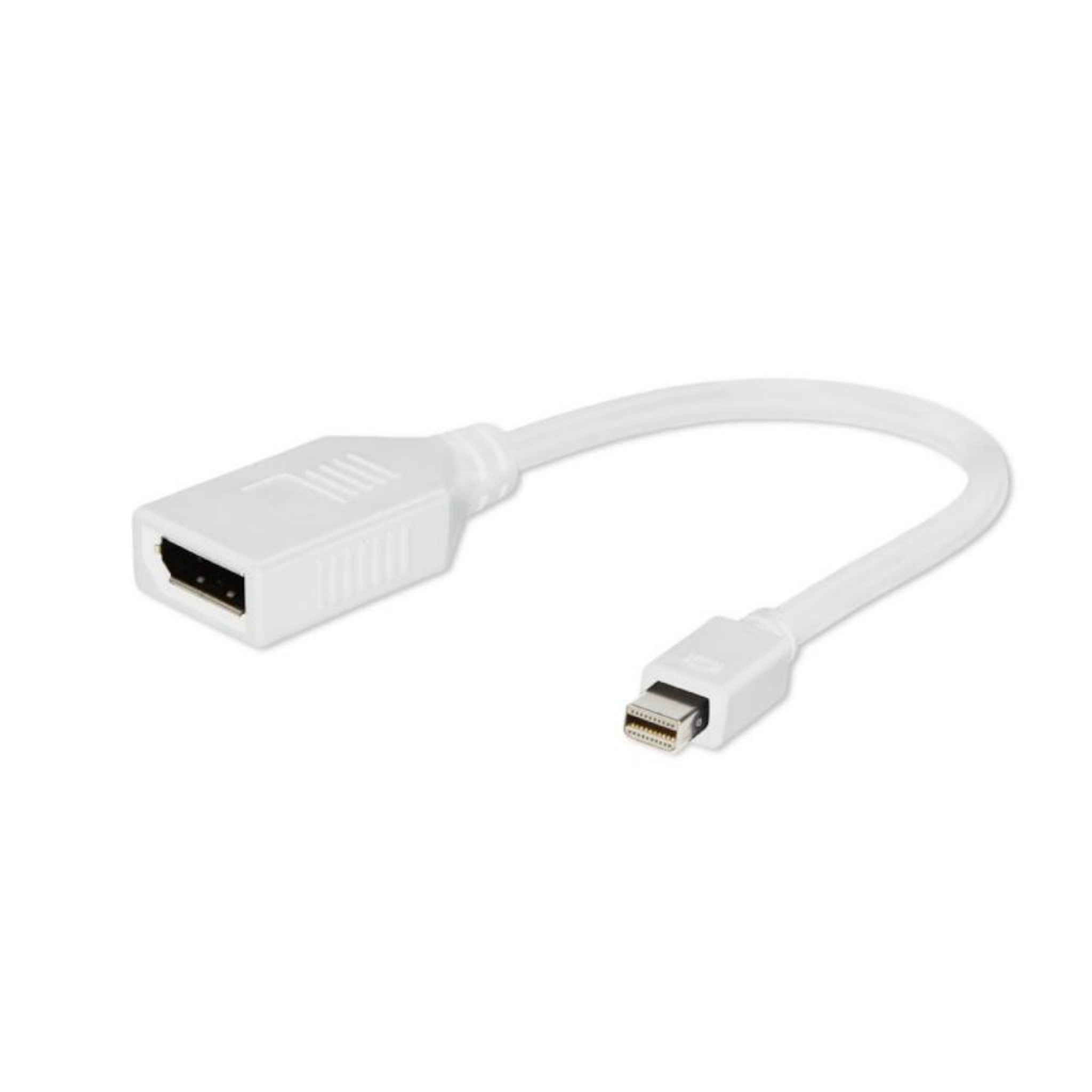 Biały kabel adaptera HDMI do Mini DisplayPort na białym tle.