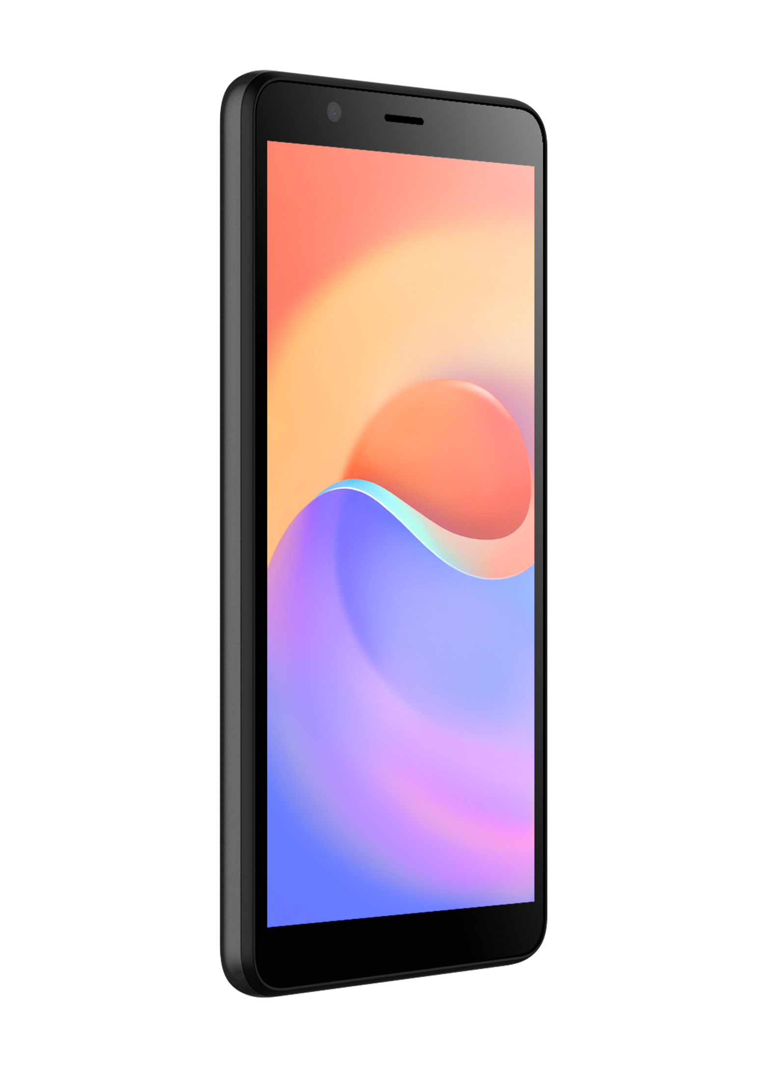 Ein schwarzes Smartphone zeigt eine farbenfrohe Oberfläche und einen schwarzen Rahmen.