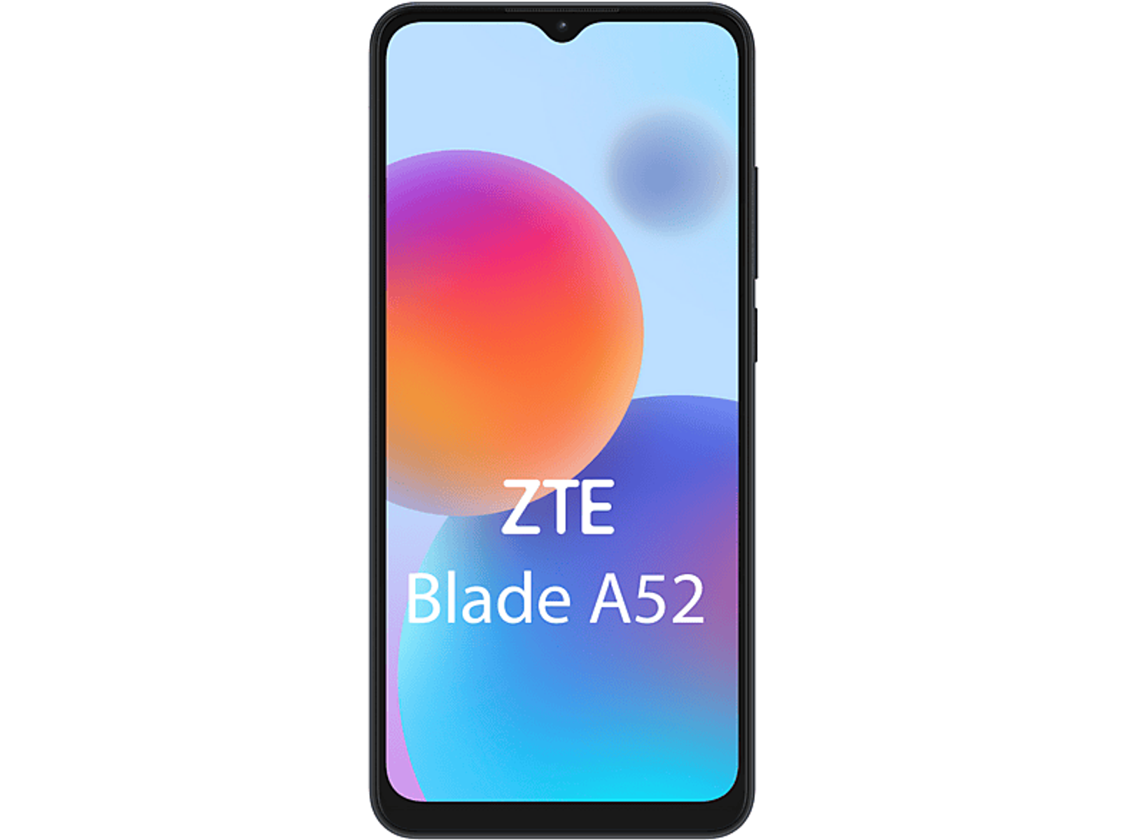 Ein Smartphone mit farbenfrohem Hintergrund, zeigt den Namen 'ZTE Blade A52'.