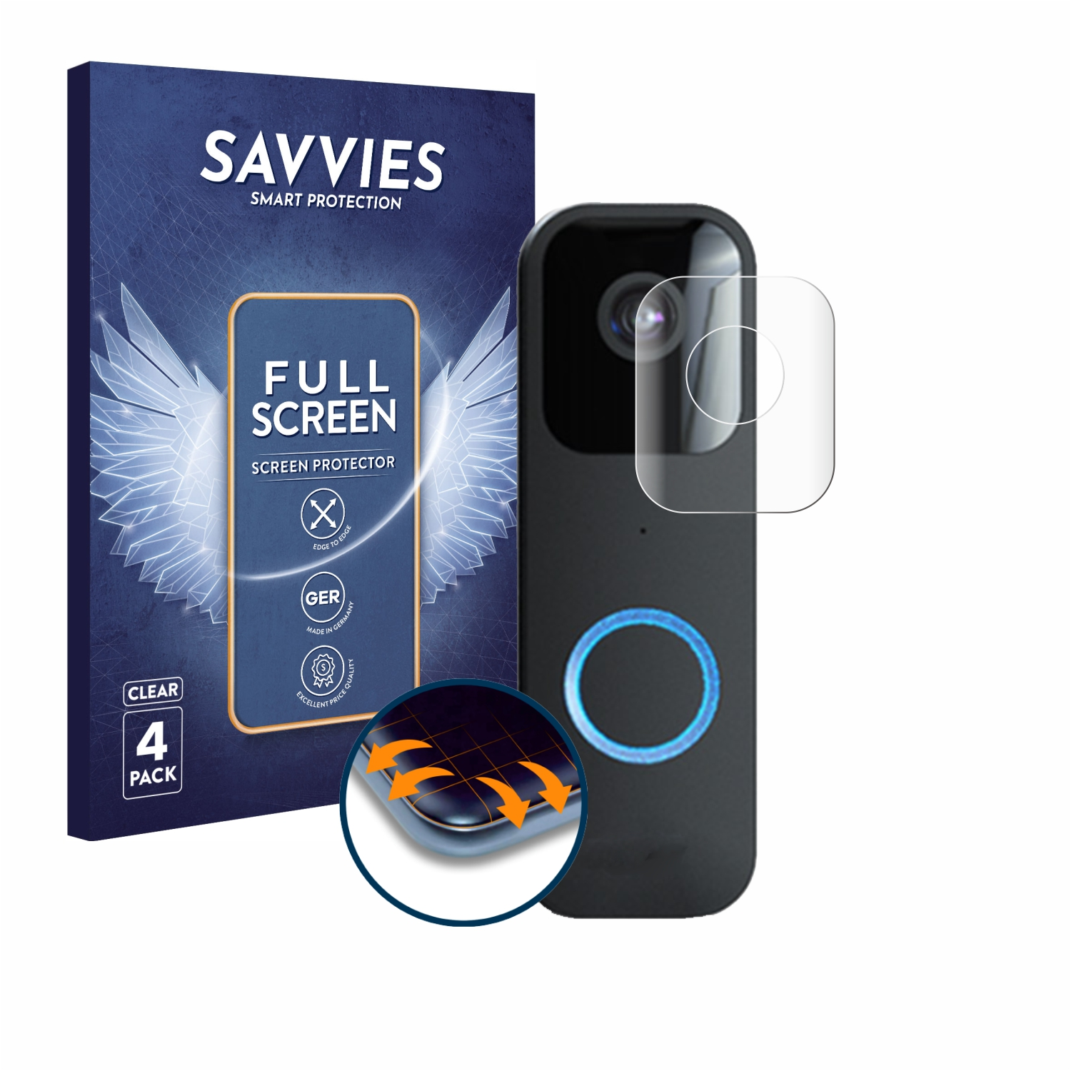 Video 3D 4x Flex SAVVIES Full-Cover Blink Curved Schutzfolie(für Doorbell)
