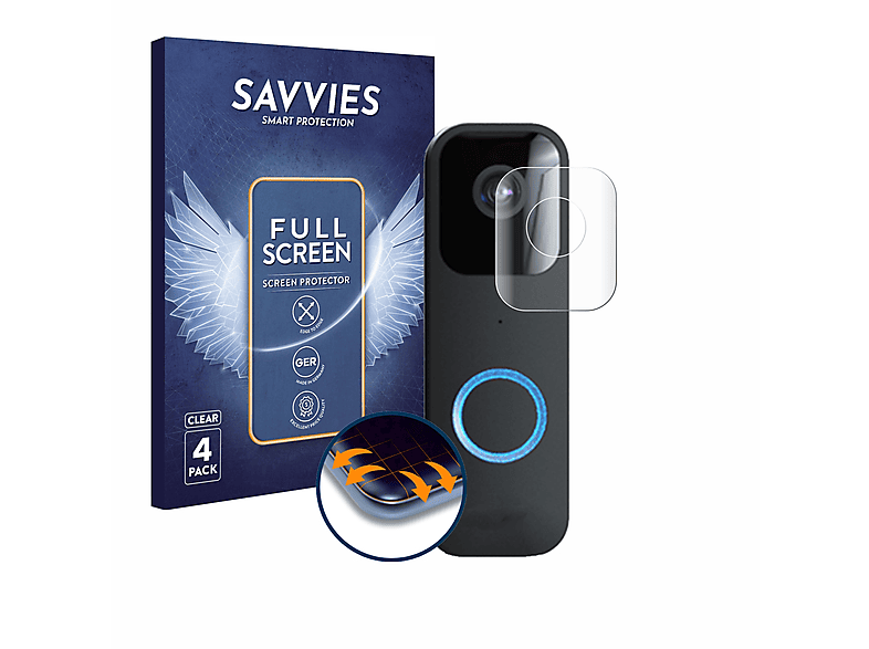 SAVVIES 4x Flex Full-Cover 3D Curved Schutzfolie(für Blink Video Doorbell)