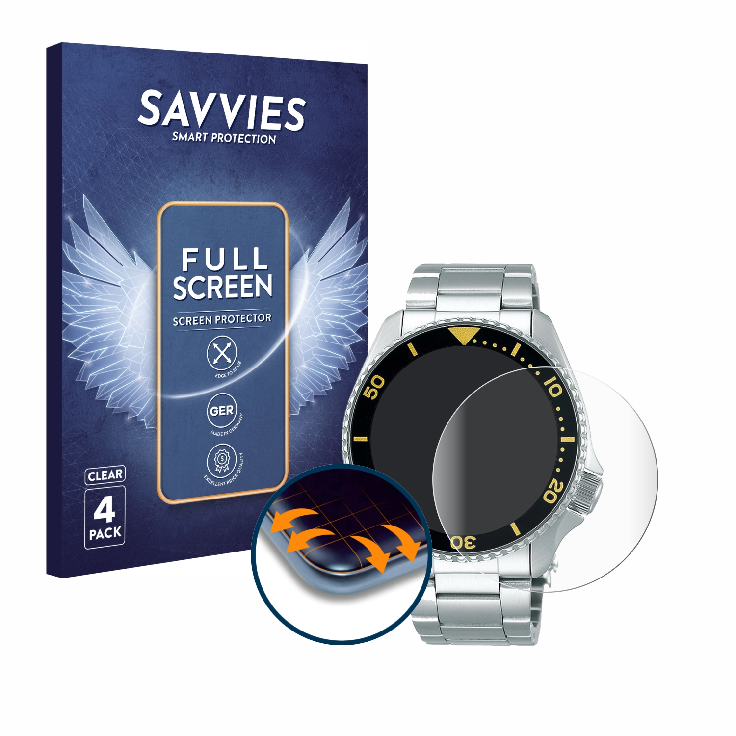 SAVVIES 4x 3D Full-Cover Curved Sports Seiko Schutzfolie(für SRPD59K1) Flex 5