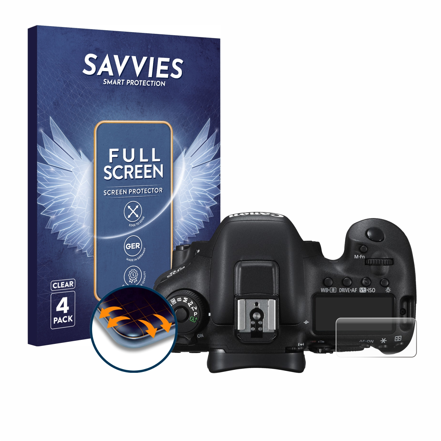 SAVVIES 4x Curved (Schulterdisplay)) EOS Flex Mark Canon Full-Cover Schutzfolie(für 3D 7D II