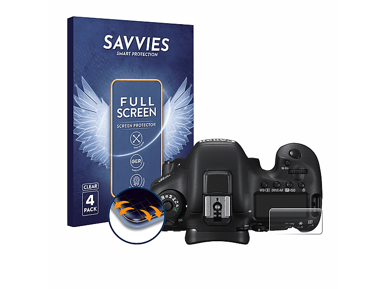 SAVVIES 4x Flex Full-Cover 3D Curved Schutzfolie(für Canon EOS 7D Mark II (Schulterdisplay))