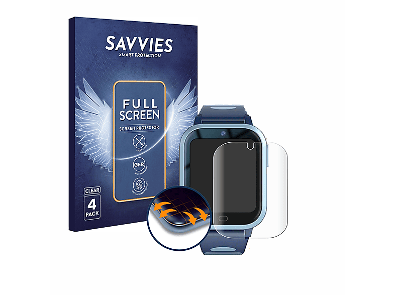 SAVVIES 4x Flex Full-Cover 3D Curved Schutzfolie(für Fitonme 4G Smartwatch 2023)