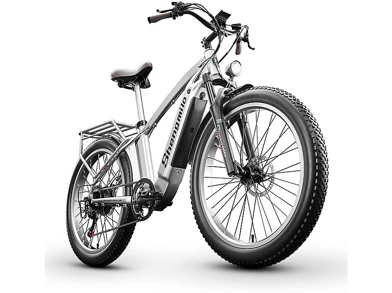 SAMSUNG-Akku, Silber) Elektrofahrrad abnehmbarer 720Wh, und 26 vorne Scheibenbremsen 48V 720Wh Mountainbike MX04 SHENGMILO (Laufradgröße: 15Ah hinten Zoll, Unisex-Rad,