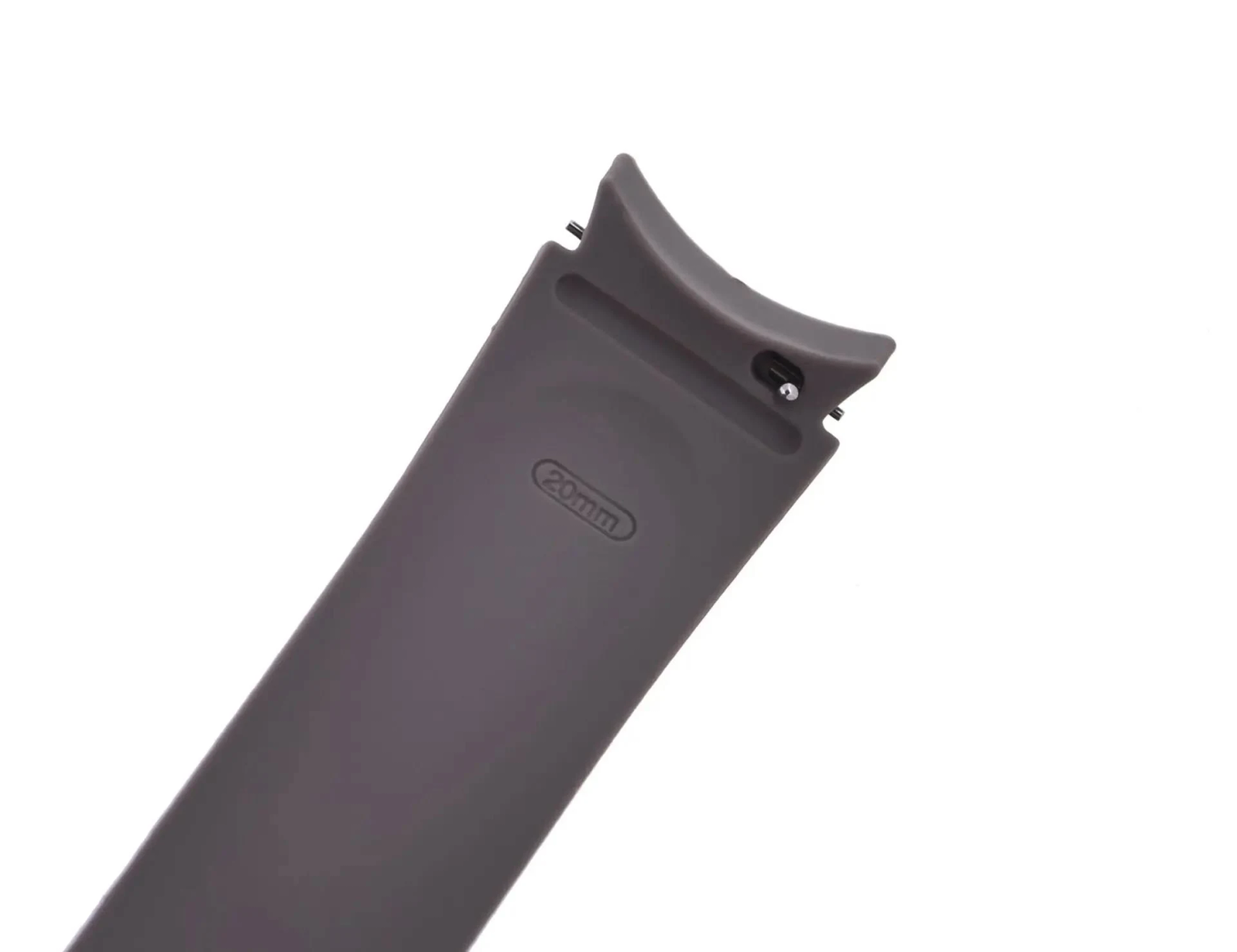 Ein graues Uhrenarmband mit dem Text '20mm' auf weißem Hintergrund isoliert.