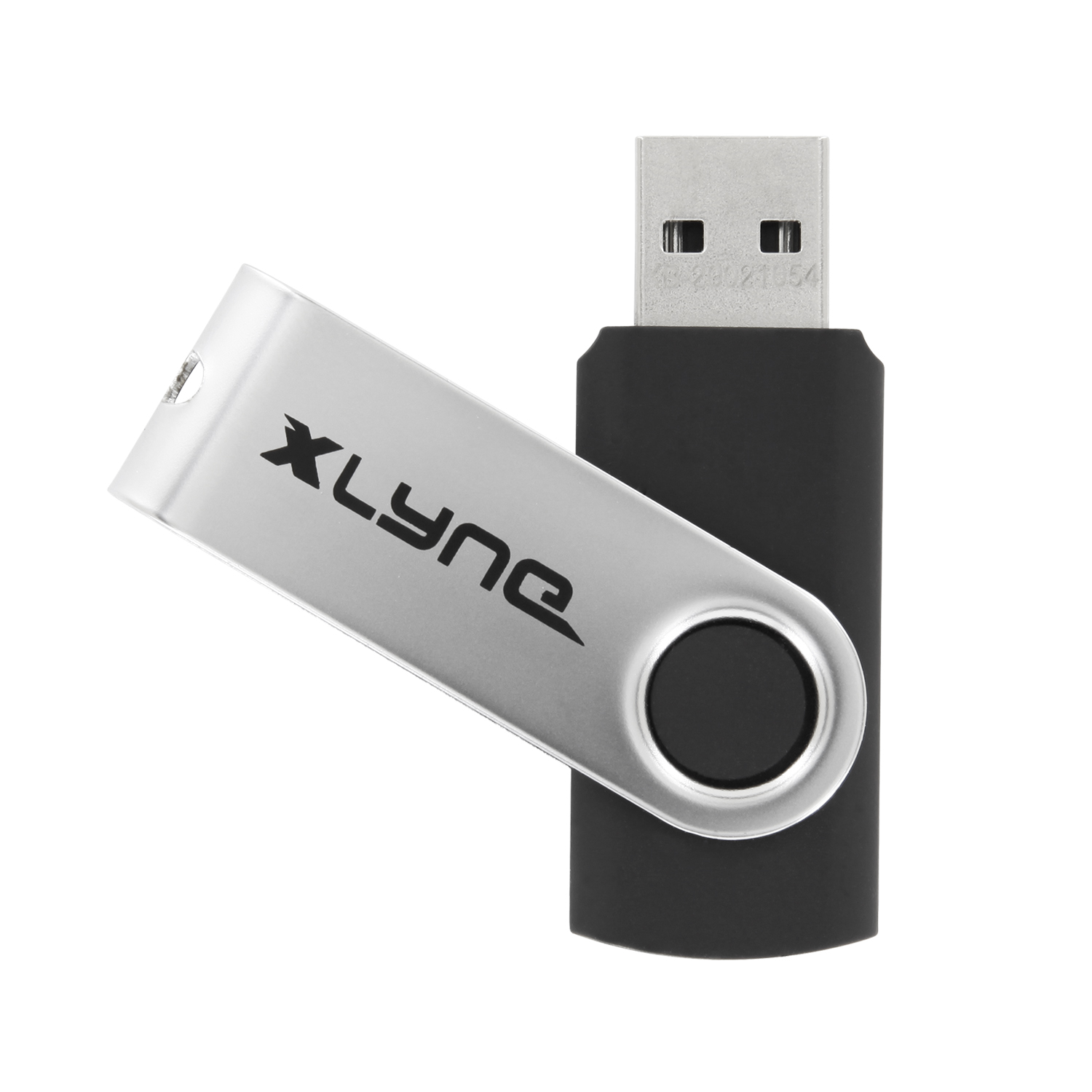 Srebrny i czarny pendrive USB z logo XLynq.