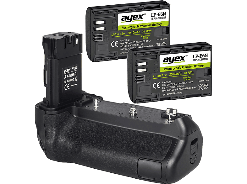 Batteriegriff + Set, AX-EOSR AYEX Schwarz LP-E6N,