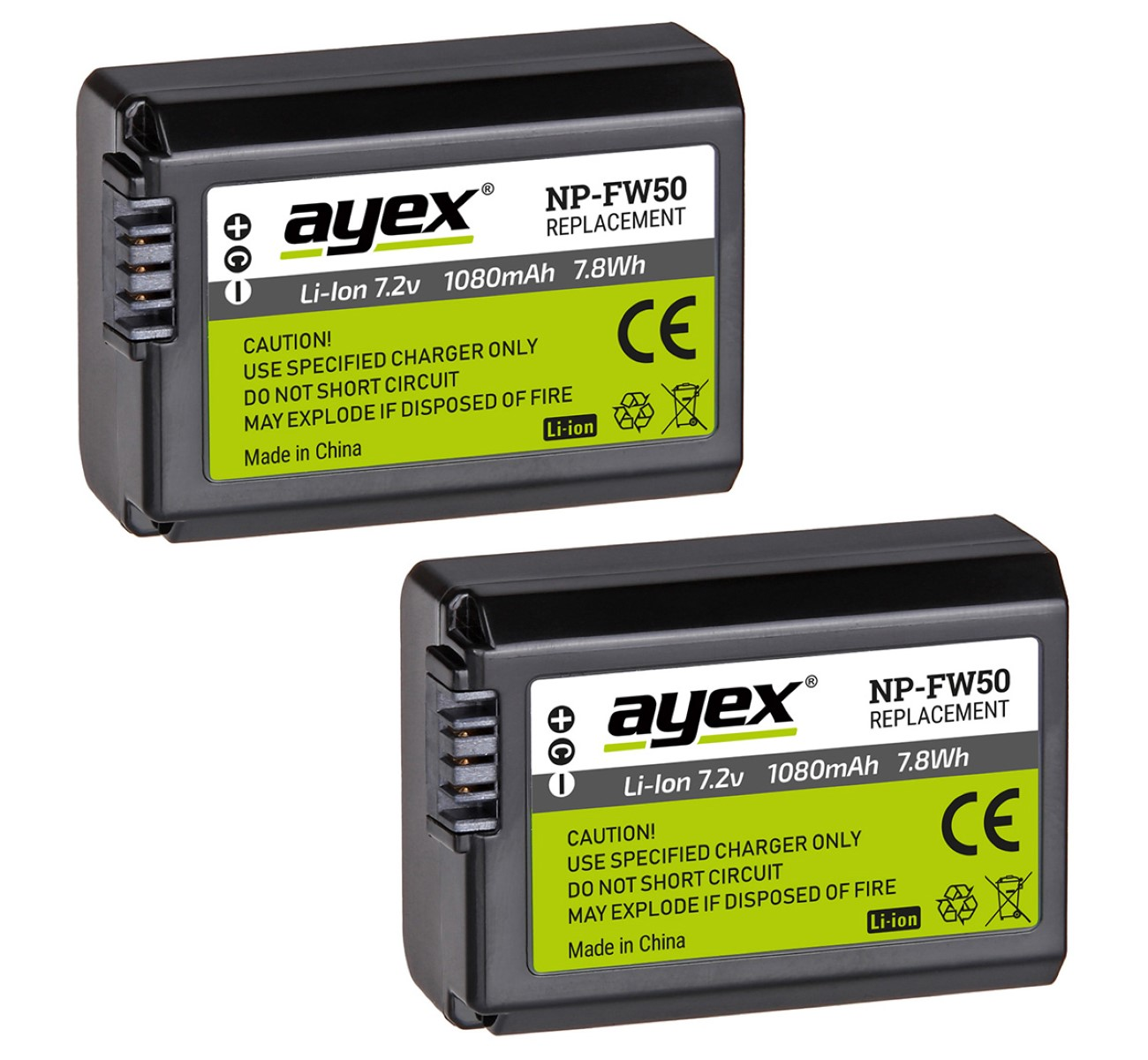 AYEX Batteriegriff Set Schwarz + Akku für A7 A7R Ladegerät, 2x Batteriegriff + A7S Sony NP-FW50 USB Set, Dual 1x Alpha